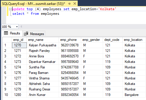 sql server top example