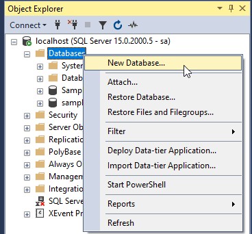 SQL Server Create Database using SQL Server Management Studio