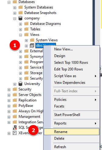 SQL Server Rename View